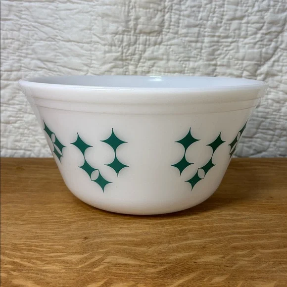 Vintage Federal Glass Mixing Bowl Oven Ware Turquoise Atomic Star MCM 3 QT - Picture 3 of 5